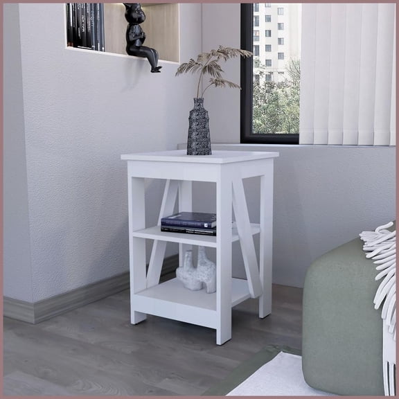 Elegant White 2-Shelf Coffee Table for Living Room, Space-Saving & Organized Storage