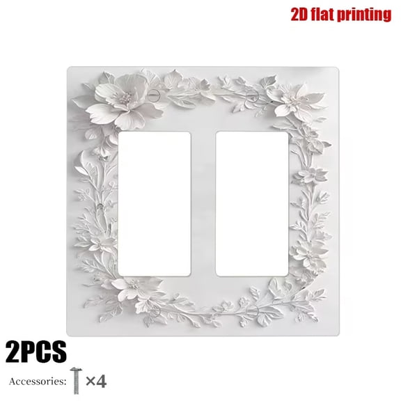 Elegant White 3D Floral Frame Light Switch Cover - Decorative Switch Plate with Flowers and Leaves Design