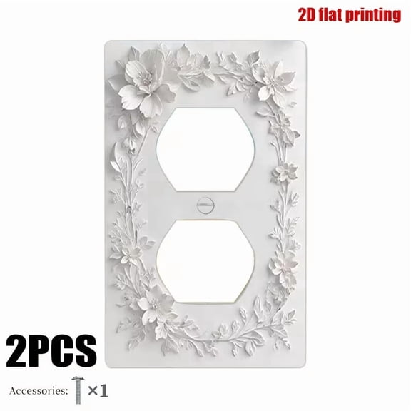 Elegant White 3D Floral Frame Switch Cover - Decorative Light Switch Plate with Flowers and Leaves Design