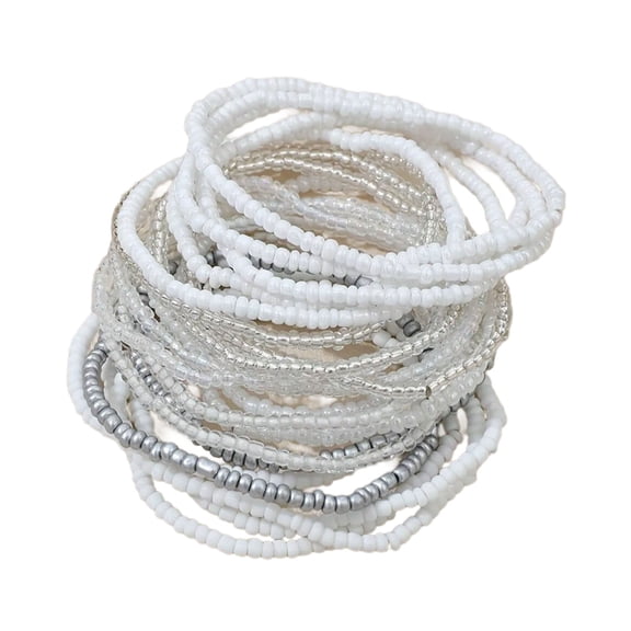 Elegant White Bead Pack of 20 White Beaded Bracelets for Beach Vacation Fashionable Wrist Chain