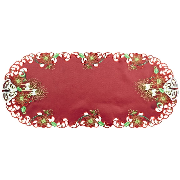 Elegant White Bell, Candle on Red Christmas Table Runner (14"x35")