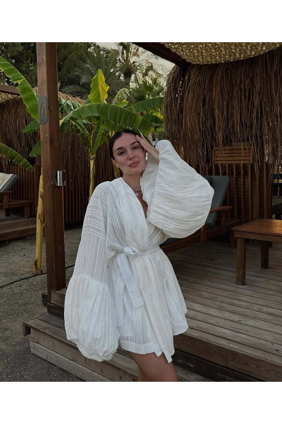 Elegant White Bohemian Tunic with Shorts