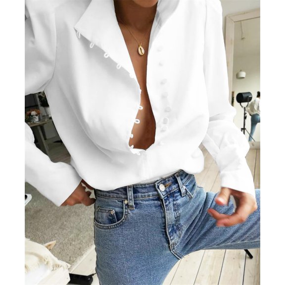 Elegant White Button-Down Blouse