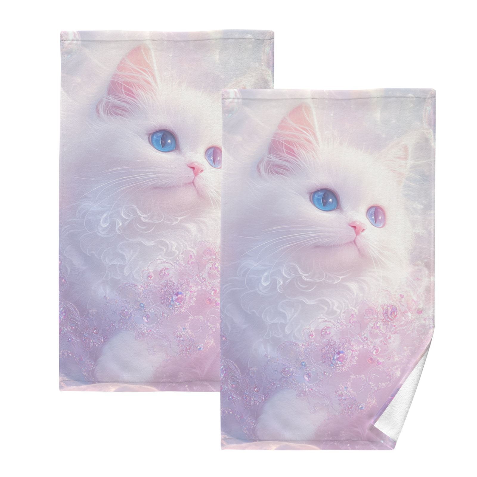 Elegant White Cat Hand Towels Cotton Bath Towels Large Face Towels Absorbent for Bathroom 2 Packs