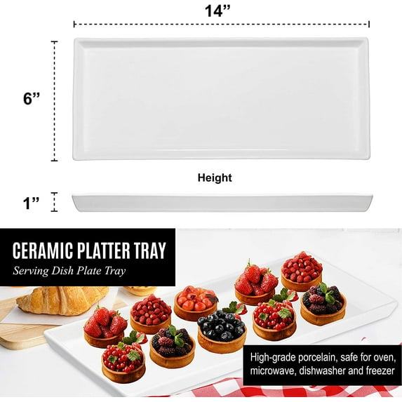 Elegant White Ceramic Serving Platters - 14x6 Inch Set of 4 for Appetizers, Sushi, Desserts, and Parties