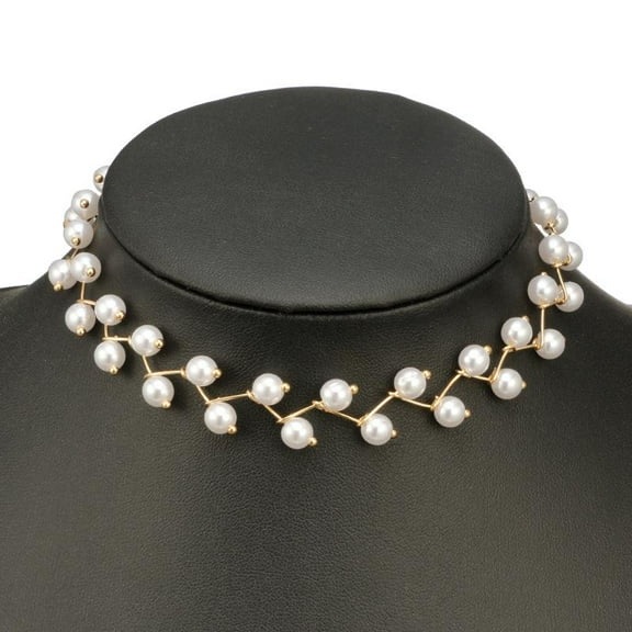 Elegant White Color Imitation Pearls Short Choker Necklace Handmade Jewelry For Women