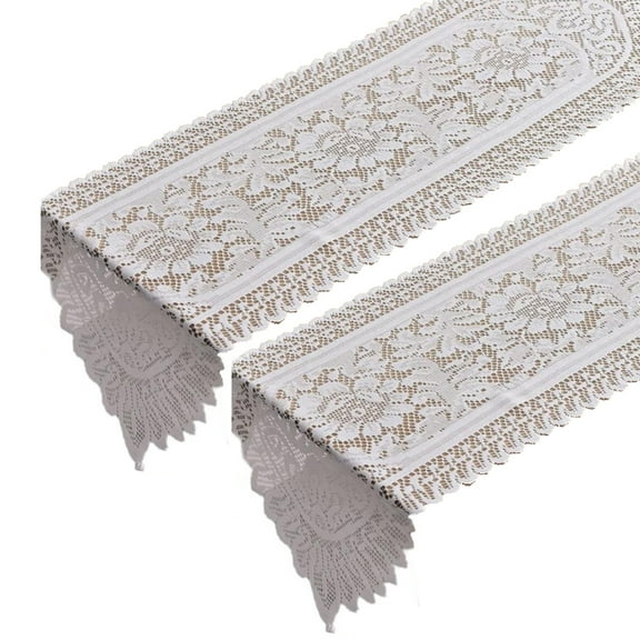 Elegant White Cotton Lace Table Runner Doilies Set of 2, Handmade Crochet for Home Decoration