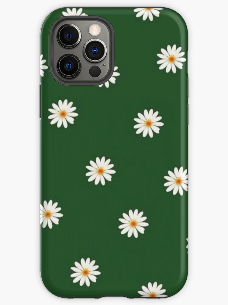 Elegant White Daisy on Dark Green Background Nature Phone Case with