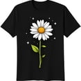 thumbnail image 1 of Elegant White Daisy with Yellow Center on Black T-Shirt Floral Design, 1 of 5