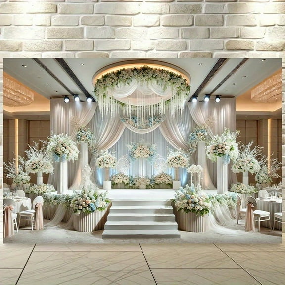 Elegant White Floral Curtain Wedding Backdrop White Lush Flowers Aesthetic Floral Wedding Photography Background White Curtain Banner Wedding Bridal Party Photo Booth Props