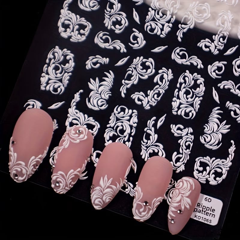 Elegant White Floral Lace Nail Art Stickers - Self-Adhesive, Matte Finish, Perfect for Weddings & Special Occasions, DIY Nail Decorations