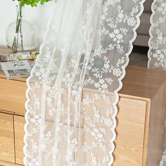 Elegant White Floral Lace Table Runner - 70x300CM Wedding Decoration Tablecloth, French Lace Cloth for Events and Parties