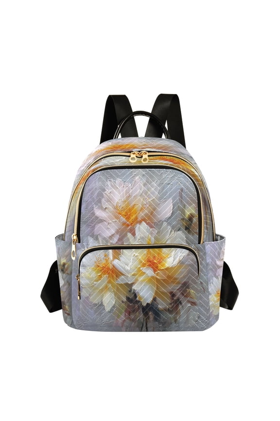 Elegant White Florals Oil Painting Quilted Backpack Fashion Daypack Commuter Bag for Women 14 L