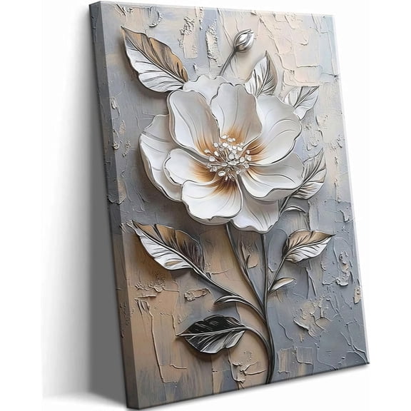 Elegant White Flower Canvas Wall Art Modern Abstract Floral Wall Decor Picture Blooming Flower Poster Print for Office Living Room Bedroom Bathroom Home Decoration 12x16in
