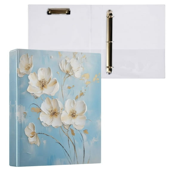 Elegant White Flowers 3 Ring Hardcover Binders 1.5in Round Rings for Letter-Size Folder Paper Organizer Pockets for Office Student Recipe