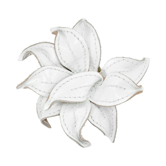 Elegant White Genuine Leather Lily 2 in 1 Multi-Wear Brooch Pin or Hair Clip