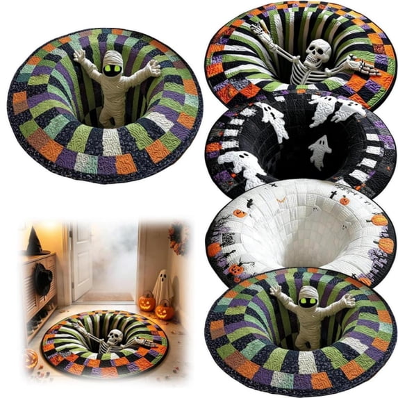 Elegant White Halloween Floor Mat, Spooky Pumpkin Bats 3D Illusion Carpet, Farmhouse Country Decor for Kitchen Bathroom Entryway, Washable Non-Slip Rug
