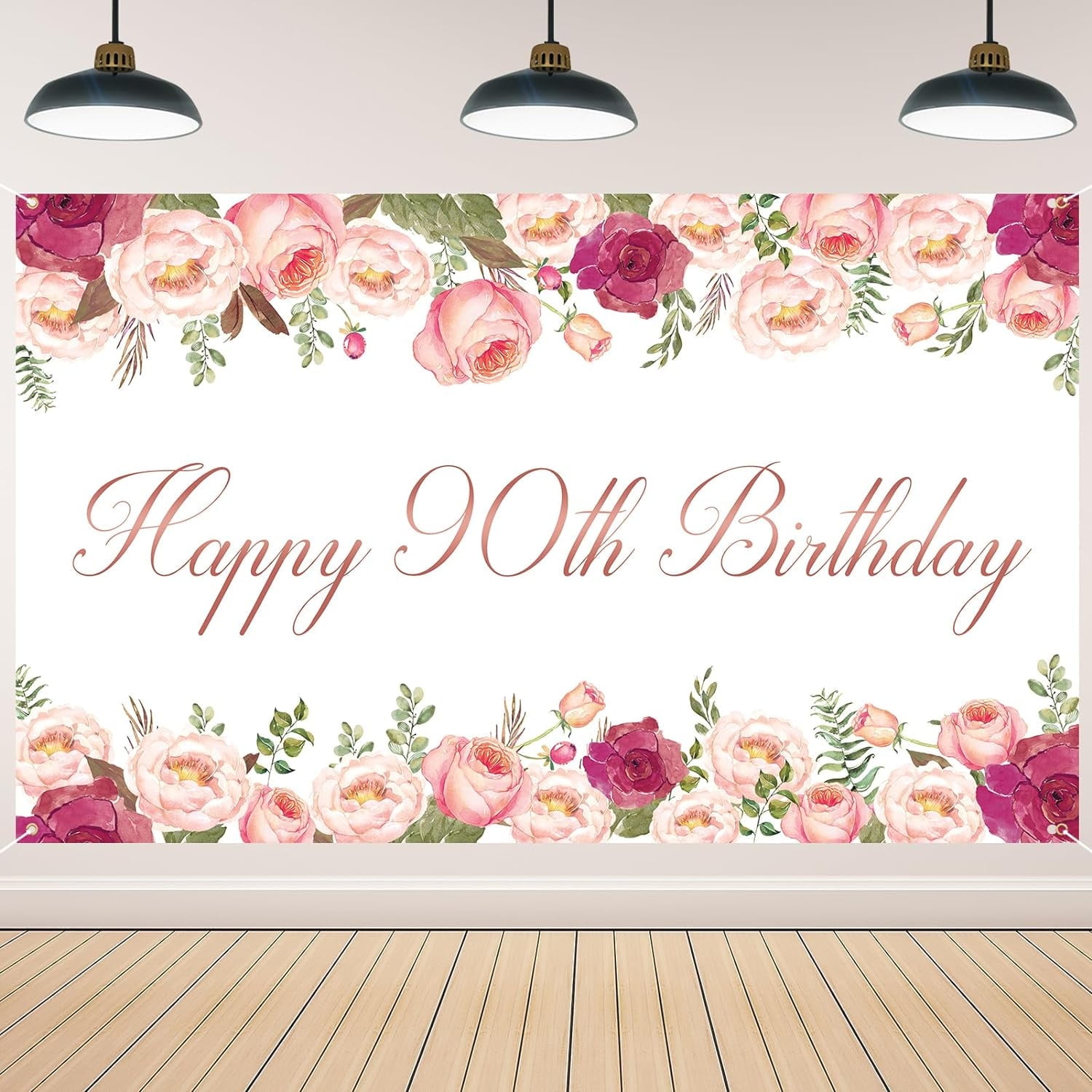 DecorWoo Rose Gold Birthday Banner - 5.9x3.6ft Happy Bday Backdrop Decor For Women's Parties