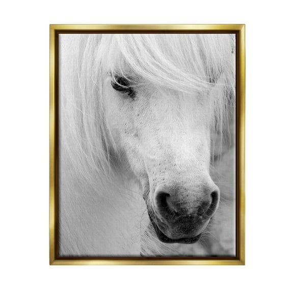 Elegant White Horse Stallion Animals & Insects Photograph Metallic Gold Framed Art Print Wall Art