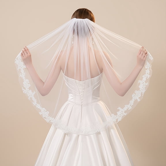 Elegant White Lace Bridal Gown with Pearl Hairpin - Timeless Wedding Dress for Brides