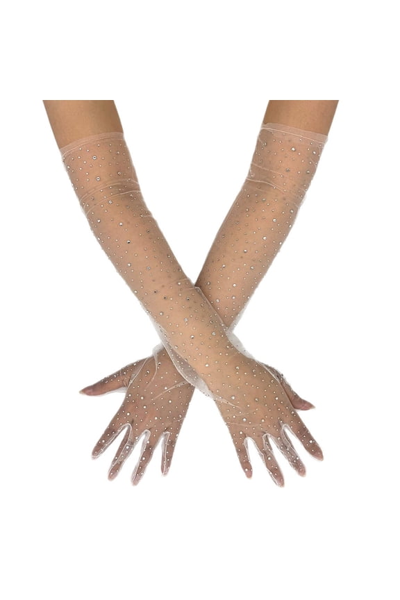 Elegant White Lace Gloves With Rhinestones Embellishments For Weddings Evening Event And Prom Occasion