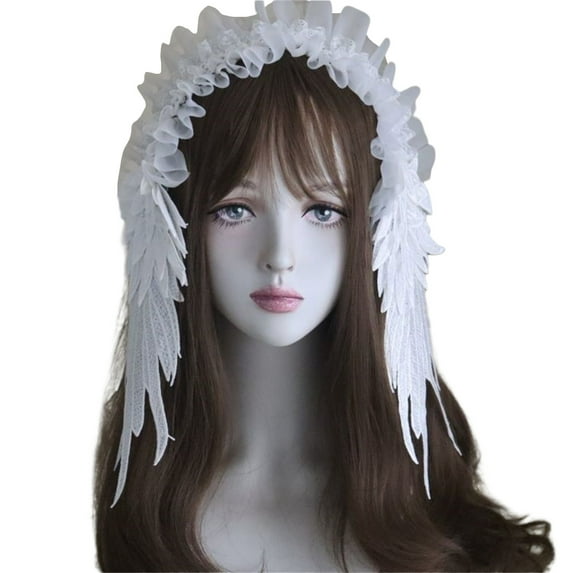 Elegant White Lace Headband With Angelic Wing Hairhoop Hair Accessory For Special Occasion Masquerades Headpiece