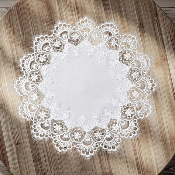 Elegant White Lace Jacquard Round Doily, Tablecloth Insulated Place Mat Table Topper Decoration Cover for Home Dresser Dining-Table, 19Inch