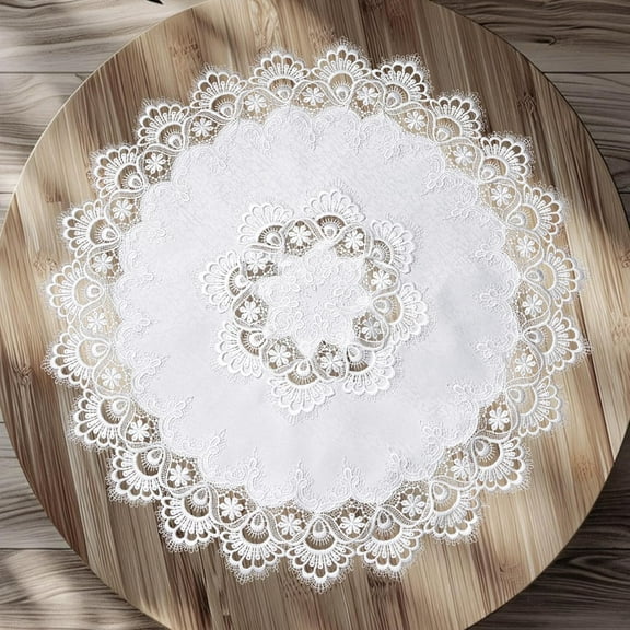 Elegant White Lace Jacquard Round Doily, Tablecloth Insulated Place Mat Table Topper Decoration Cover for Home Dresser Dining-Table, 27Inch