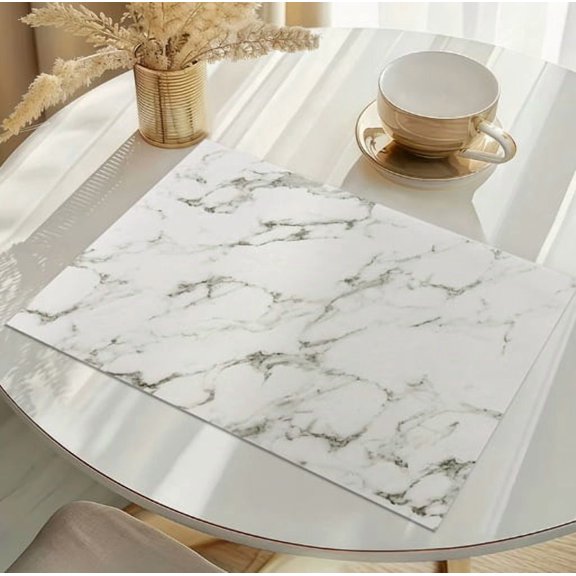 Elegant White Leather Marble Pattern Non-Slip Heat Insulation Table Mat for Dining Room