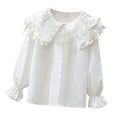 thumbnail image 1 of Elegant White Long Sleeve Blouse for Girls with Ruffled Lace Detail, for Formal and Casual Events, 1 of 3
