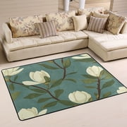 Elegant White Magnolia Branches Soft Polyester Area Rug 36x24, Non Slip, Memory Foam, Water Absorbent