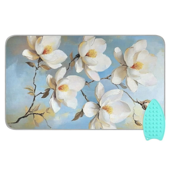 Elegant White Magnolia Flowers Ironing Mat Blanket for Table Top Travel Portable Ironing Board Pad 47.2x27.6 Inch