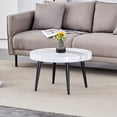 thumbnail image 1 of Elegant White Marble Coffee Table, 23.6-inch Diameter, Tabletop, Suction Molding Surface Treatment, Black Metal Leg Base, Adjustable Feet Fashionable Design Bedroom 23.6" , Molding, Legs, Feature, 1 of 6