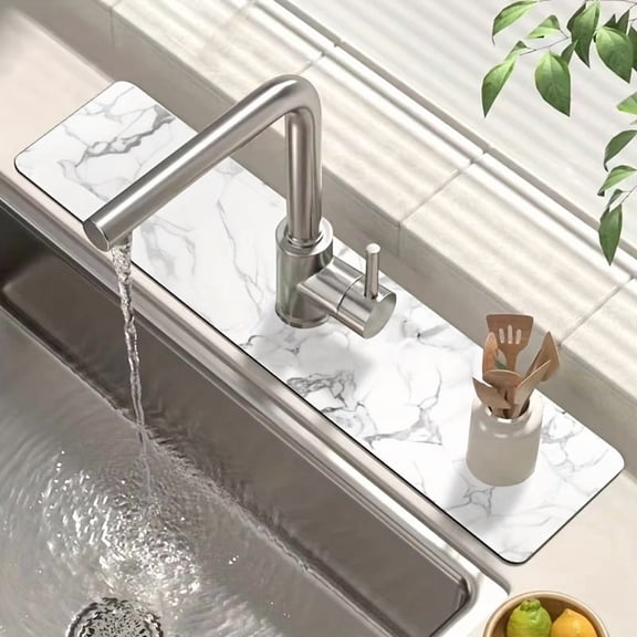 Elegant White Marble Kitchen Sink Mat - Durable Rubber Dish Drying Mat, Non-Slip Countertop Protector for Kitchen and Bathroom