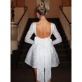 thumbnail image 1 of Elegant White Mini Flared Party Dress With Square Neck Long Sleeve Jacquard Lace And Open Back Bow Detail, 1 of 8