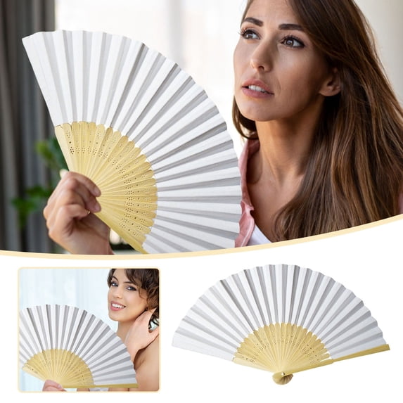 Elegant White Paper Fan Set for Wedding Party Decoration Lightweight Foldable Handheld Guest and Photo Props