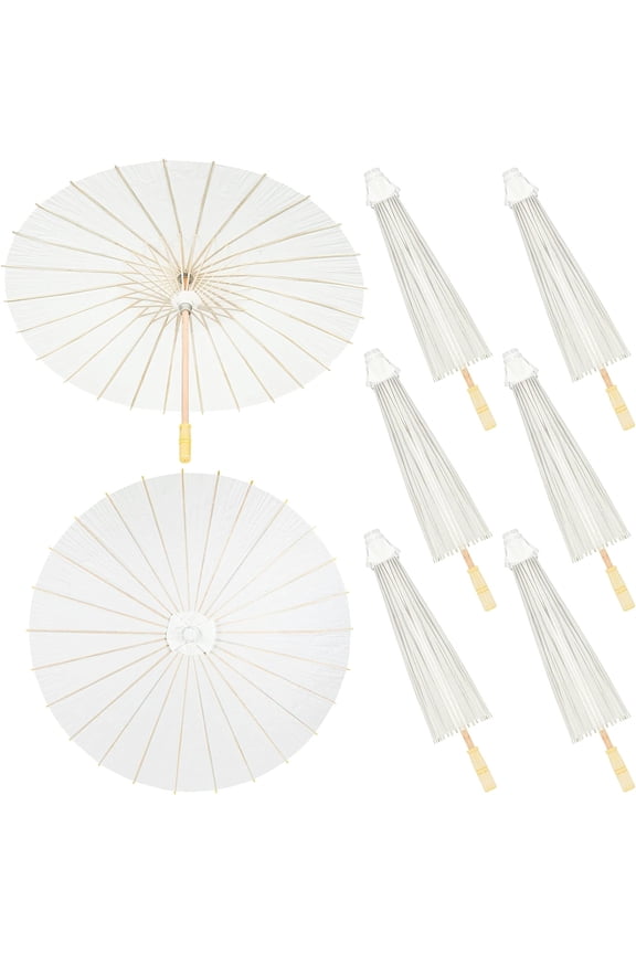 Elegant White Paper Umbrellas With Sturdy Wooden Ribs For Party Decor