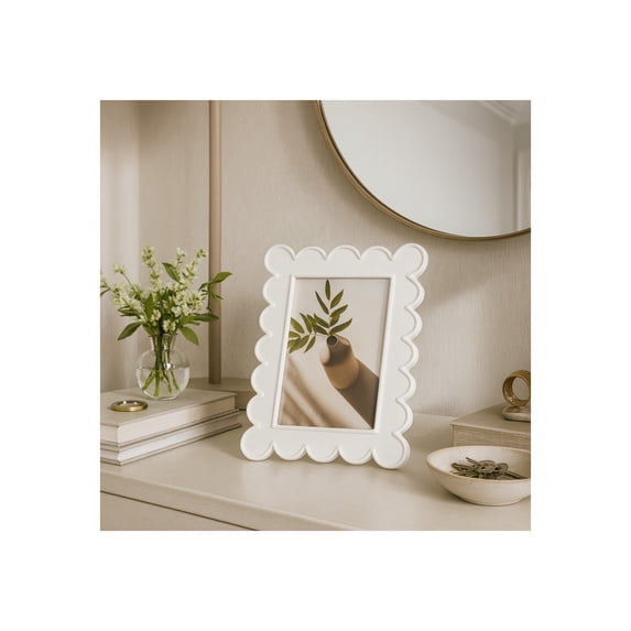 Decorative Scallop Edge Picture Frame for Home Decor - Photo Frame for Tabletop Accent, Mantel, or Living Room Display - Bedroom Nightstand Styling or Office Desk Decoration - 8", White