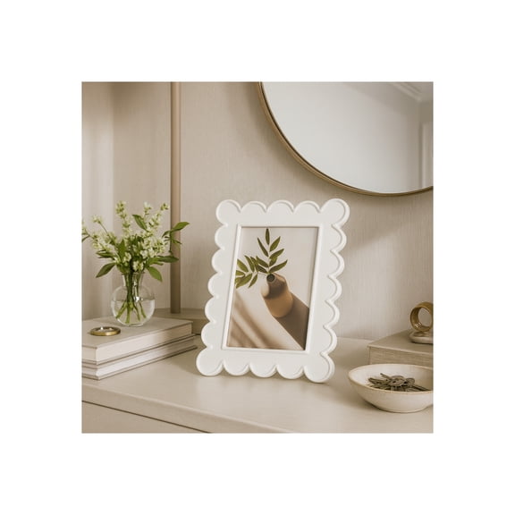 Decorative Scallop Edge Picture Frame for Home Decor - Photo Frame for Tabletop Accent, Mantel, or Living Room Display - Bedroom Nightstand Styling or Office Desk Decoration - 8", White