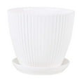 thumbnail image 1 of Elegant White Ribbed Plastic Planter with Saucer, 10-cm Diameter, Durable and Lightweight for Indoor and Outdoor Use, 1 of 6