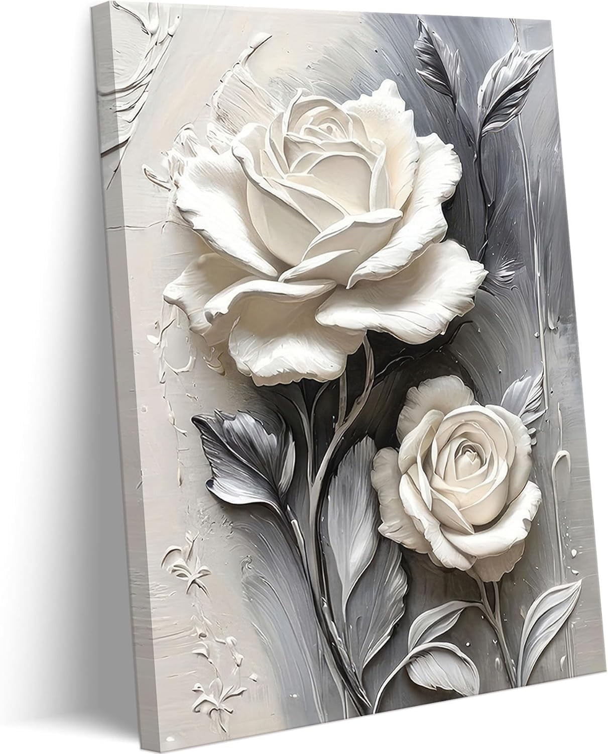 Elegant White Rose Canvas Art Modern Abstract Floral Wall Decor Picture ...