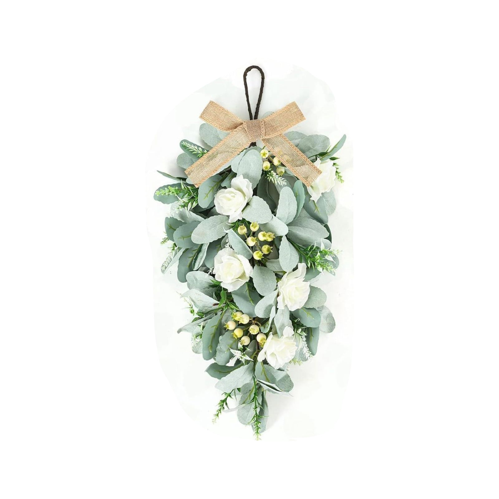 Elegant White Rose Hanging Floral Arrangement Natural Dried Door ...