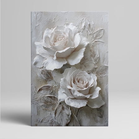 Elegant White Rose Textured Canvas Wall Art, Canvas Art Prints