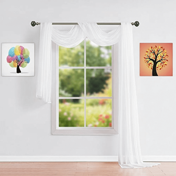 Elegant White Sheer Window Scarf Valance, 54x144 Inches - Perfect for Wedding Arch Draping, Bed Canopy, and Decorative Fabric Projects