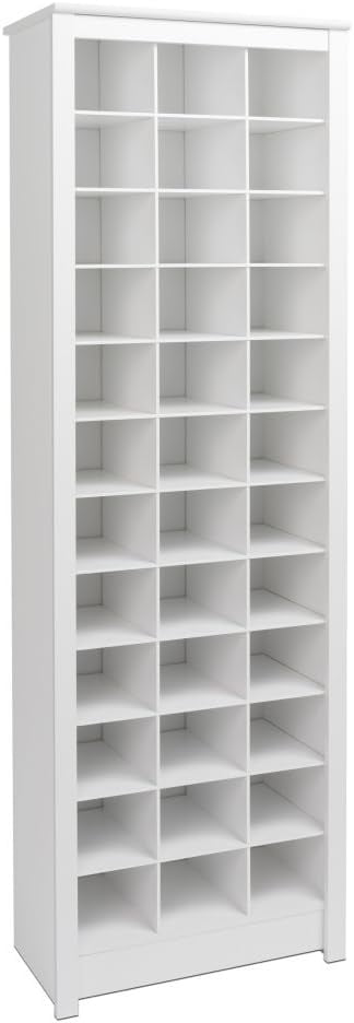 Tall Off-White Composite Wood Shoe Storage Cabinet with 36 Cubbies