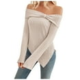 thumbnail image 1 of Elegant White Off The Shoulder Sweater for Women - Sexy One-Shoulder Knitted Long Sleeve Top, Polyester Material, Versatile for Casual Formal Occasions, 1 of 4