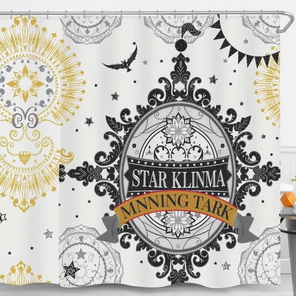 Elegant White Shower Curtain with Black & Gold Design - STAR KLINMA