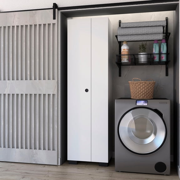 Elegant White Storage Shelves Cabinet - Enhance Your Home Organization Functional Broom With Extra 15.22 Inches Deep