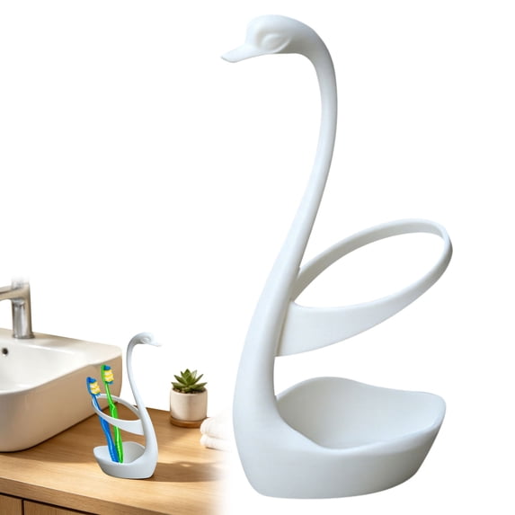 Elegant White Swan Toothbrush Holder, Multi-Functional Toothbrush Storage Stand, Stylish Countertop Toothbrush Organizer, Decorative Bathroom Vanity Display Decor for Home Bathroom