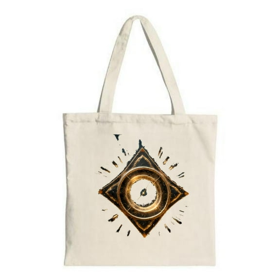 Elegant White Tote Bag with Symbol & Intricate Patterns Perfect for Shopping Travel & Parties - Reusable Canvas Design